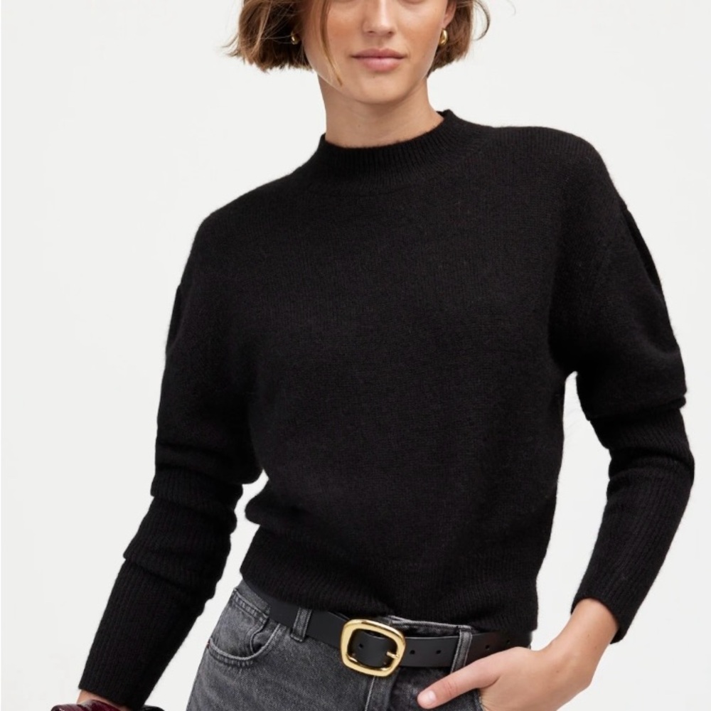 Madewell Alpaca-Blend Mockneck Puff Sleeve Sweater